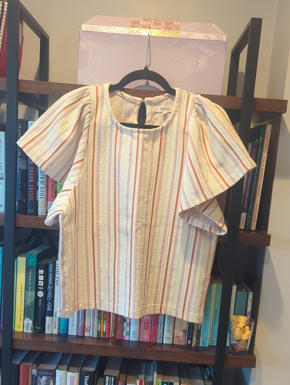 Madewell Cream Multi-Stripe Flutter Sleeve Top